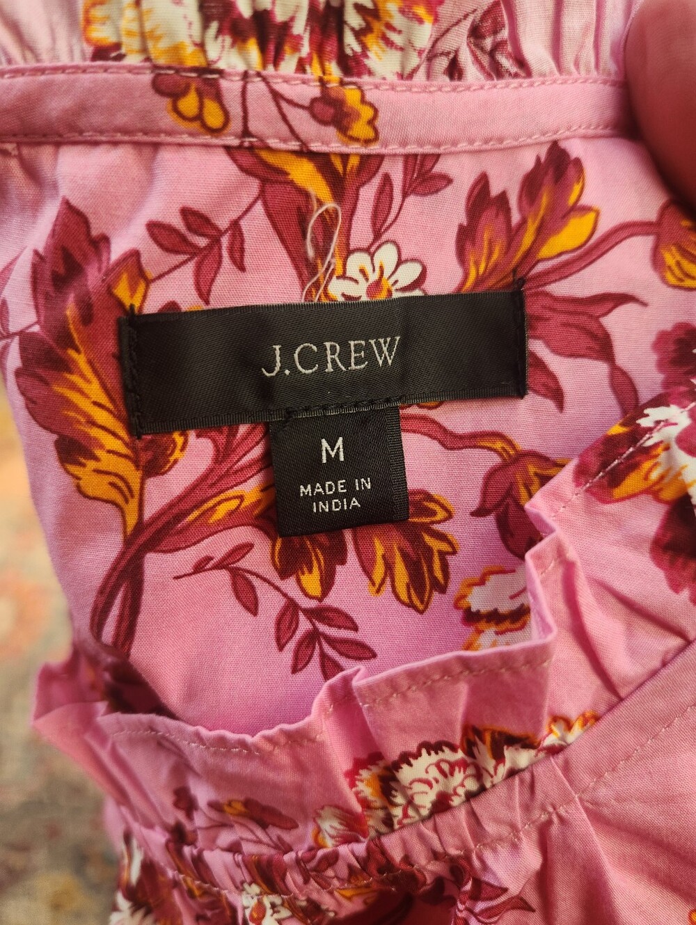 J Crew Pink Floral Ruffled Neck Short Sleeve Top Medium 100% Cotton Like New! - Picture 3 of 11
